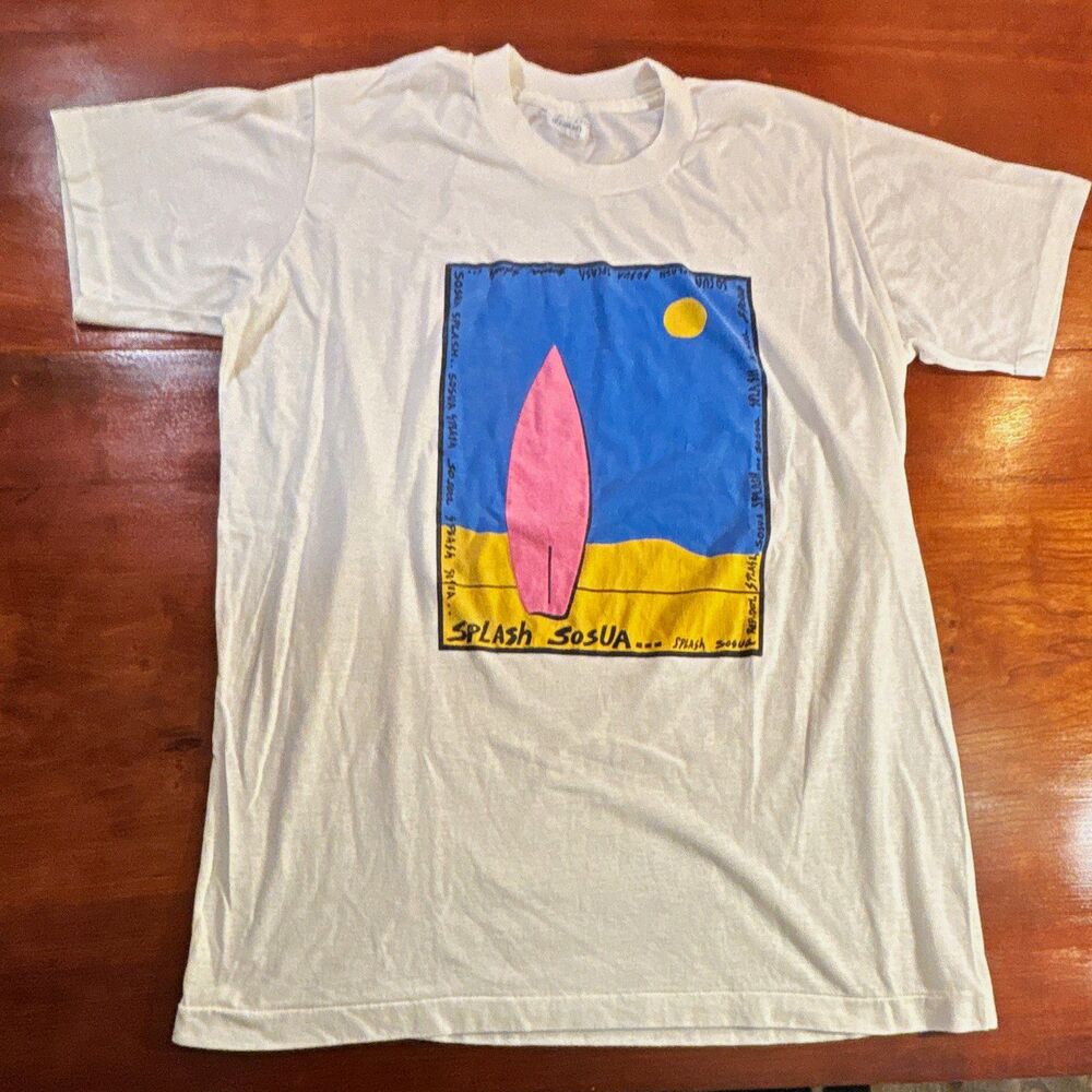 VTG White Splash Sosua DR Graphic Print Crewneck T-Shirt 2XL Single Stitch